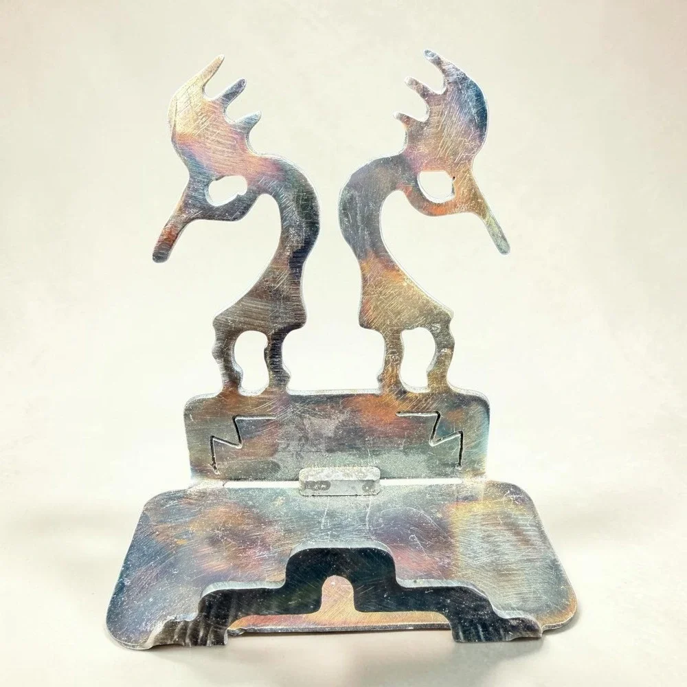 Iridescent Metal Kokopelli Business Card Holder Southwestern Desk Decor HandMade